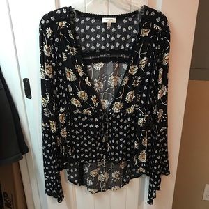 Dandelion print tie front duster